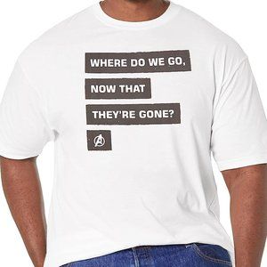 MARVEL Avengers Where Do We Go Now That They're Gone XLT White Mens T-Shirt NEW